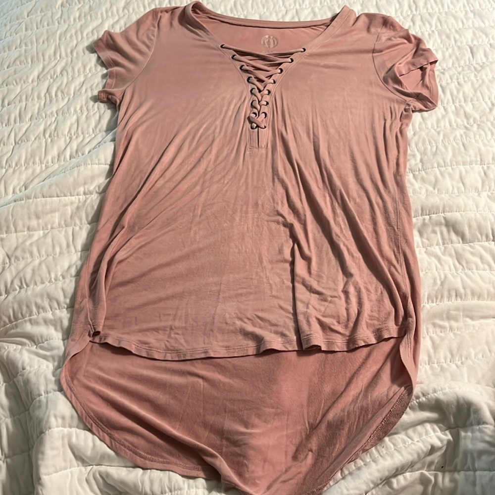 Blush pink lace up top